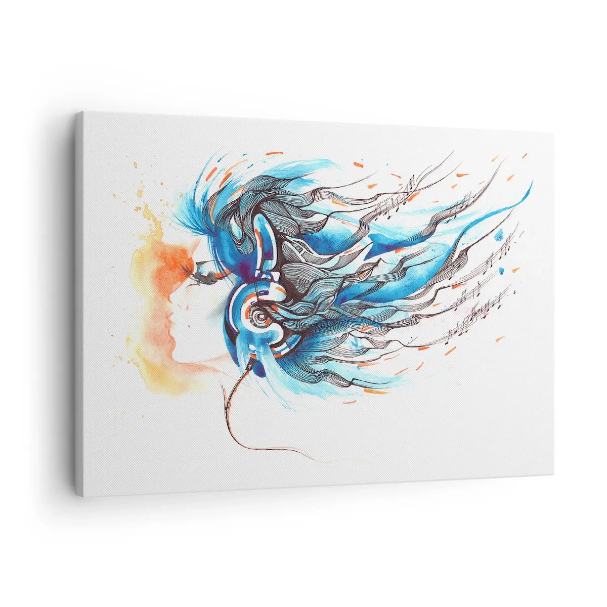 Canvas picture - Artistic graphic of a woman wearing headphones with musical accents - 70x50cm - Let The Music Play - Modern wall decoration for the living room and bedroom ARTTOR