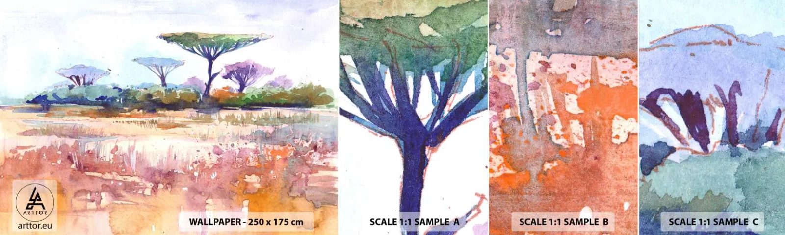 Photo Wallpaper Sample Standard Eco - Colour of Savannah - Landscape, Savanna, Africa - 100x30 cm