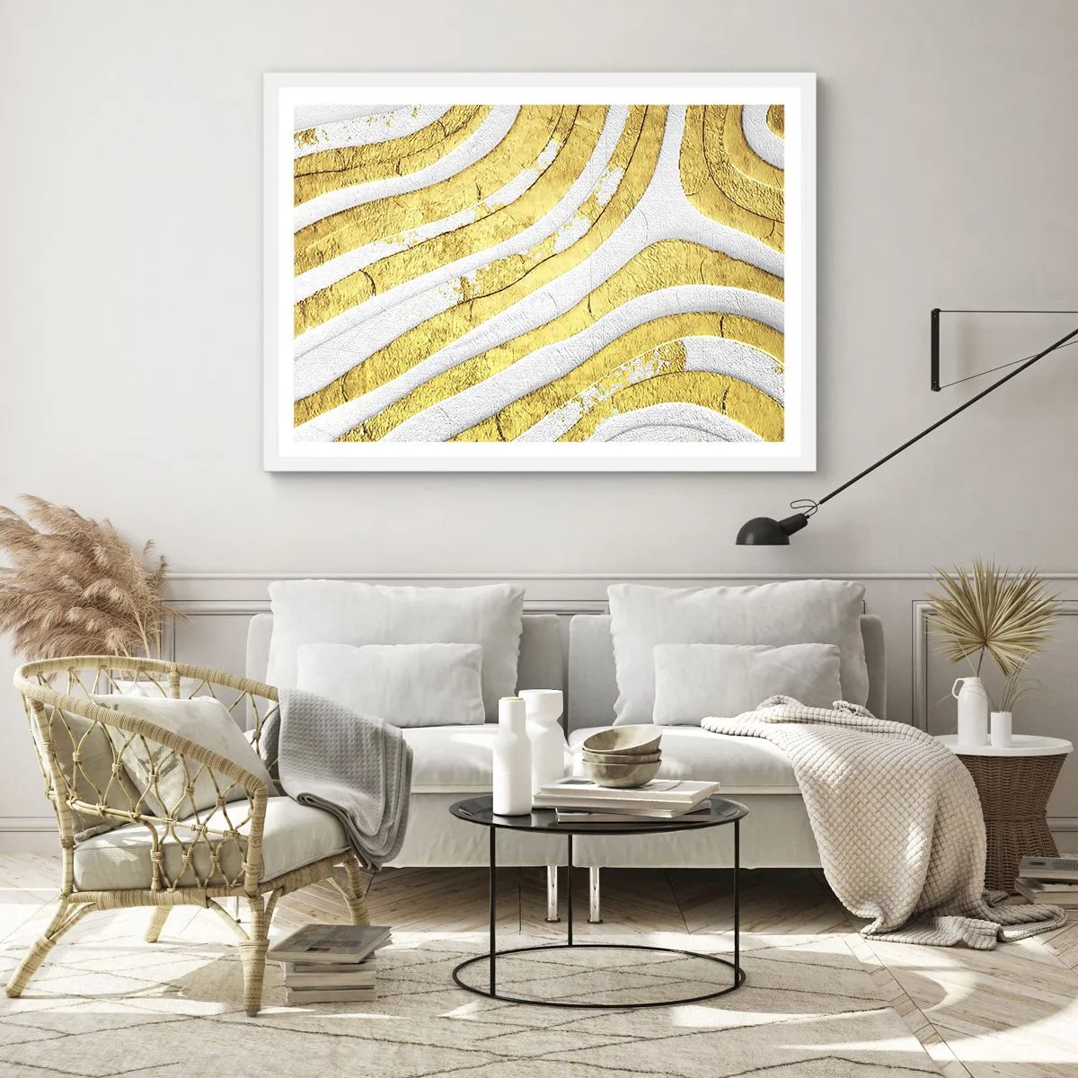 Poster in white frmae - Composition in White and Gold - 50x40 cm