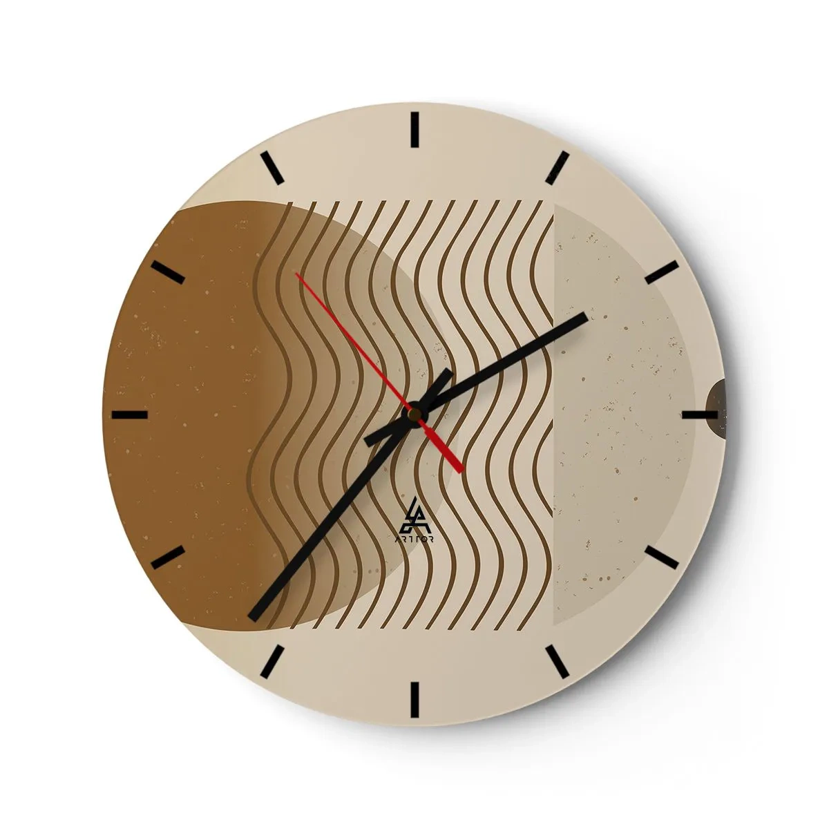 Wall clock - Clock on glass - Abstract circles in shades of red and blue on a black background - 30x30cm - About the Origin of Geometrical Figures - Modern wall decoration for the living room, kitchen, and bedroom ARTTOR