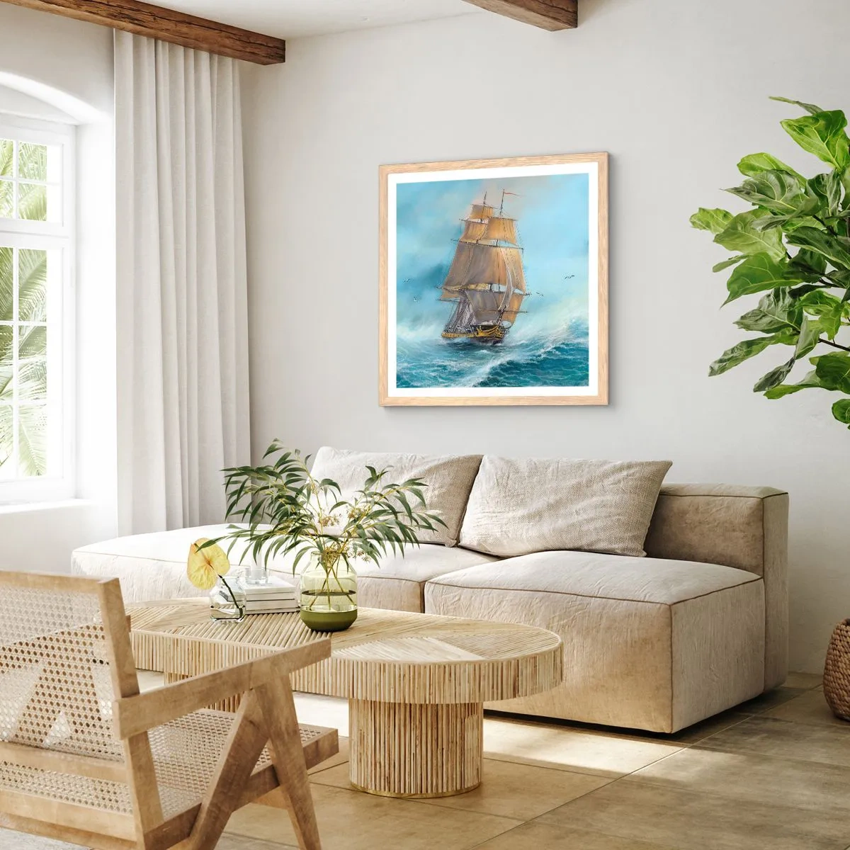 Poster in light oak frame - Gliding on the Waves - 30x30 cm