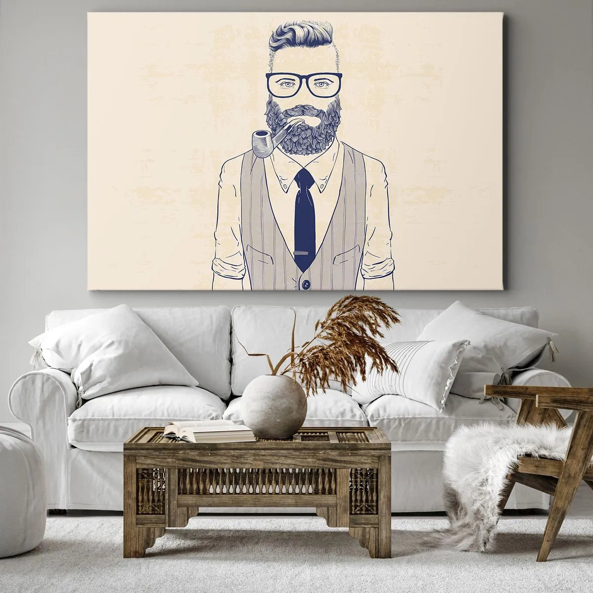 Canvas picture - Stylized man with a beard, pipe and glasses - 70x50cm - Cheerful, Manly and Fashionable - Modern wall decoration for the living room and bedroom ARTTOR