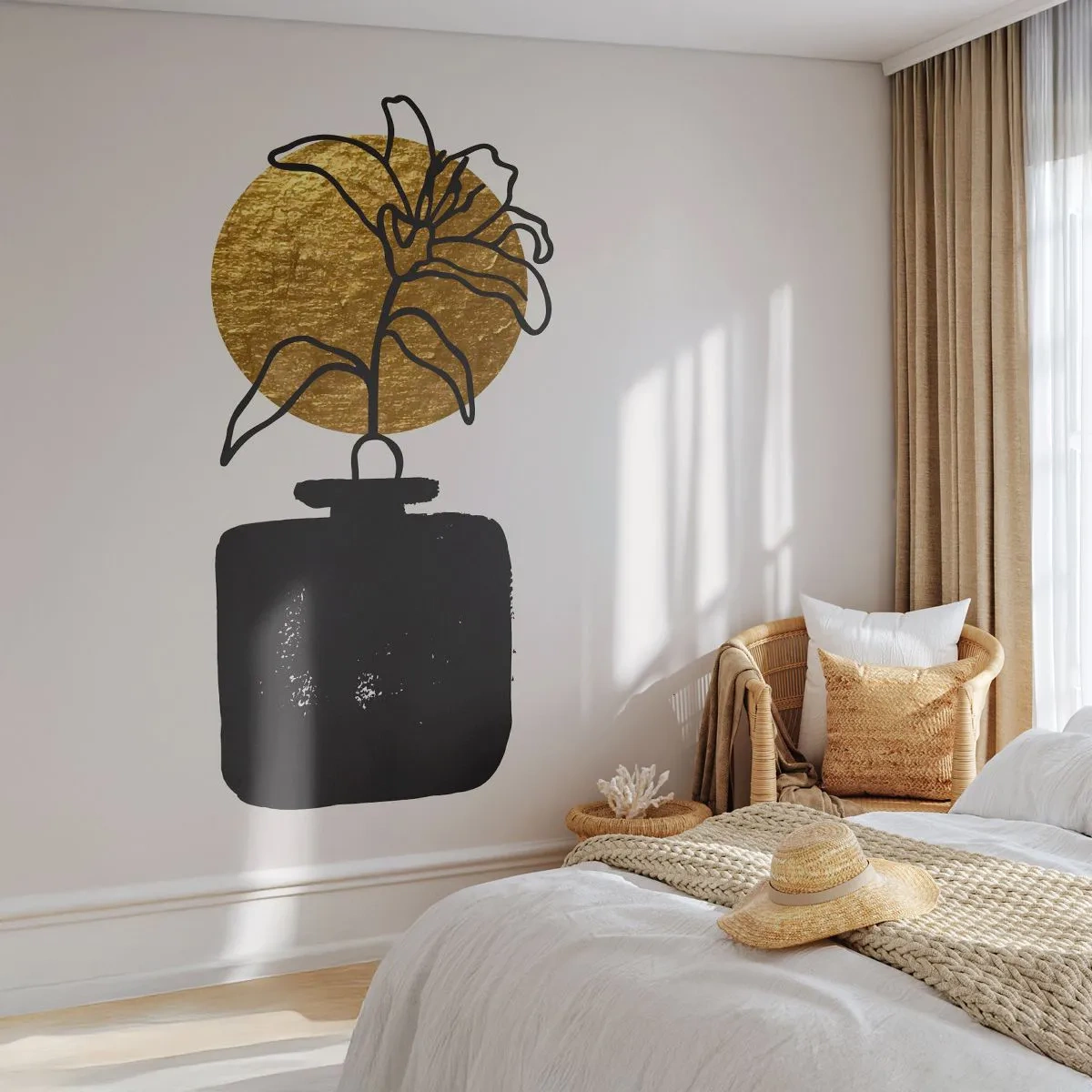 Photo Wallpaper Standard Eco - Beauty Precious as Gold - Vase, Flowers, Minimalism - 350x256 cm