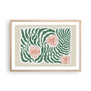 Poster in light oak frame - Blossoming in Green - 70x50 cm