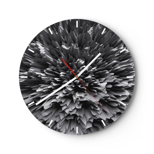 Wall clock - Clock on glass - Abstract black and white 3D composition in the form of an explosion - 30x30cm - It Can's Be Any Sharper - Modern wall decoration for the living room, kitchen, and bedroom ARTTOR