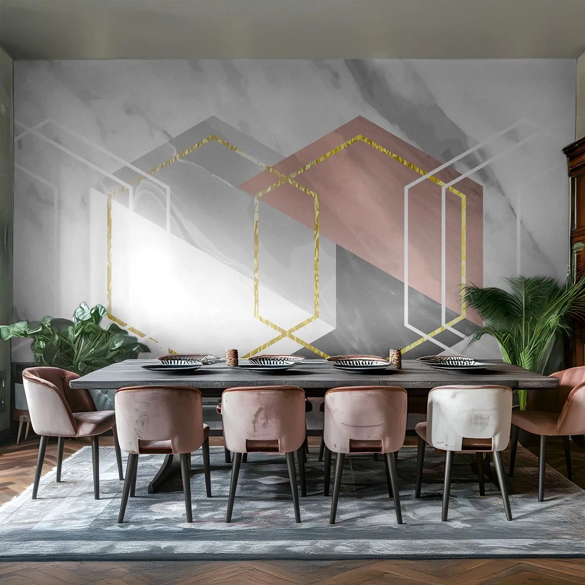 Photo Wallpaper Standard Eco - Chain Composition - Abstraction, Piece, Hexagon - 300x210 cm