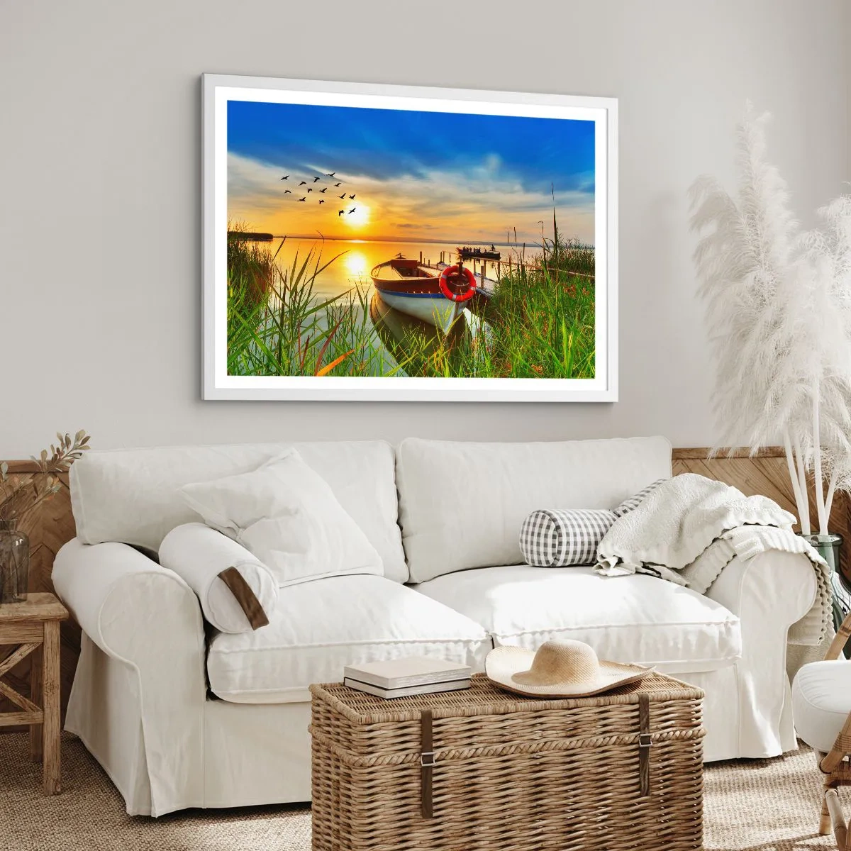 Poster in white frmae - Cormorants Are Flying Away - 100x70 cm
