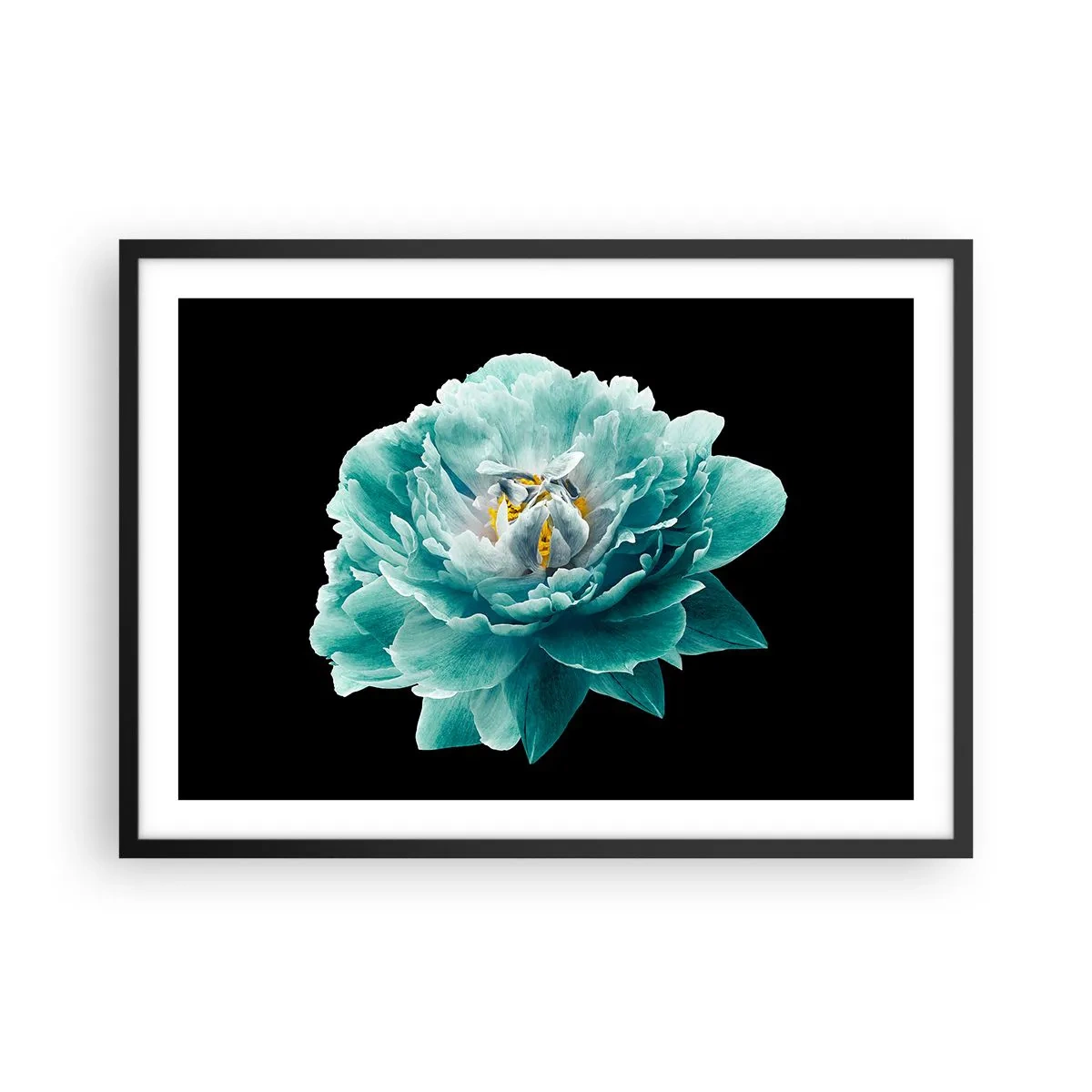 Poster in black frame - Blue and Gold Petals - 70x50 cm
