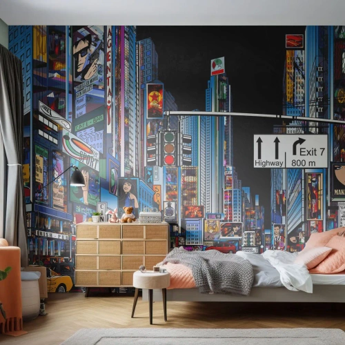 Self-Adhesive Photo Wallpaper Deluxe Sticker - Comic Night in a Big City - City, Architecture, New York - 300x210 cm
