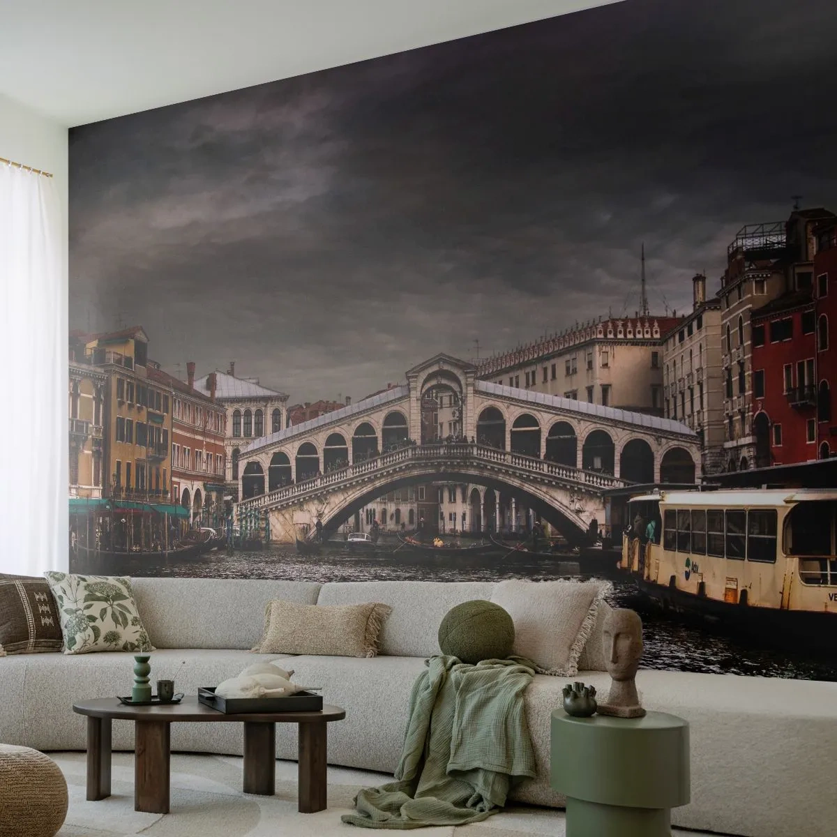 Photo Wallpaper Premium Sand - Promise of a Venetian Evening - City, Venice, Bridge - 200x140 cm