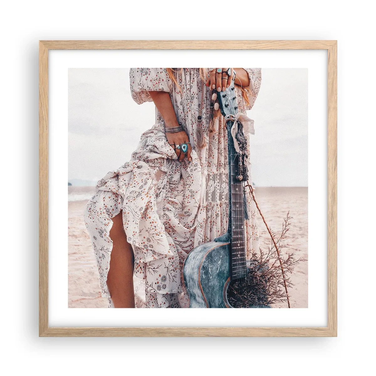 Poster in light oak frame - Flower Chidlren on their Way - 50x50 cm