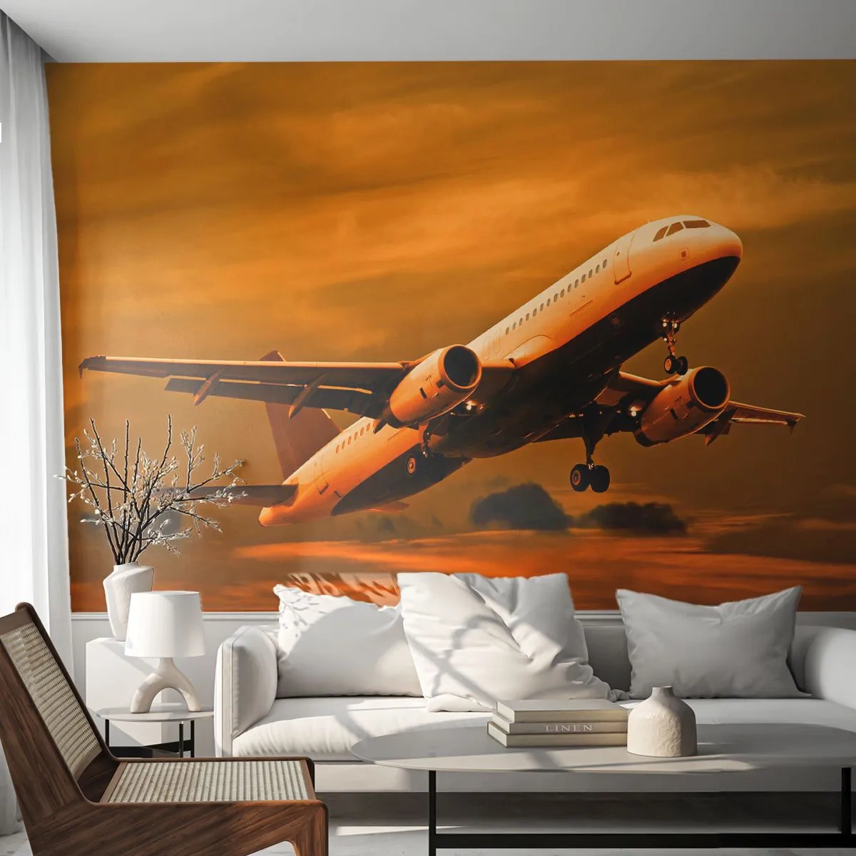 Photo Wallpaper Premium Canvas - Flight towards the Sun - Plane, Trip, Sunset - 250x175 cm