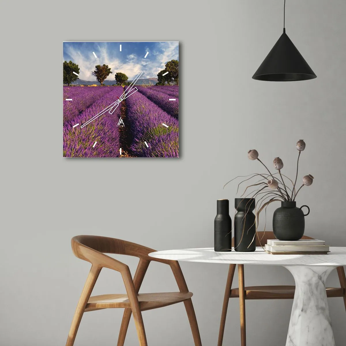 Wall clock - Clock on glass - Lavender Fields - 40x40 cm