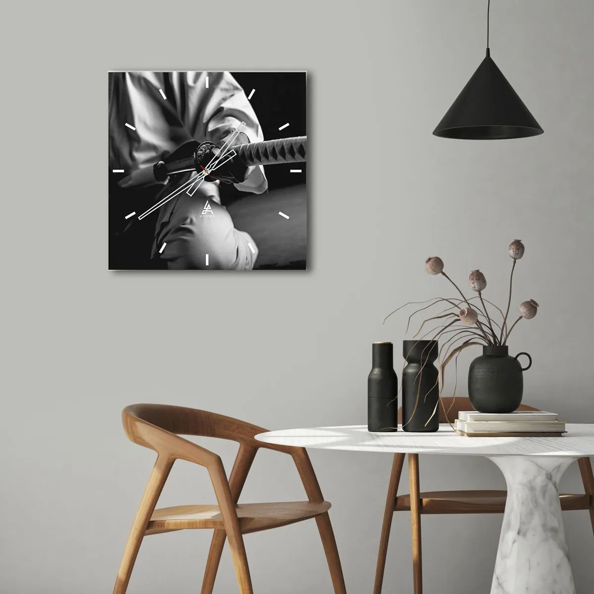 Wall clock - Clock on glass - Warrior's Soul - 40x40 cm