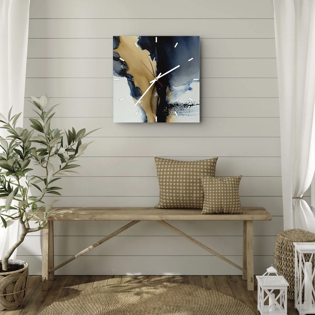 Wall clock - Clock on glass - Behind the Curtain - 40x40 cm