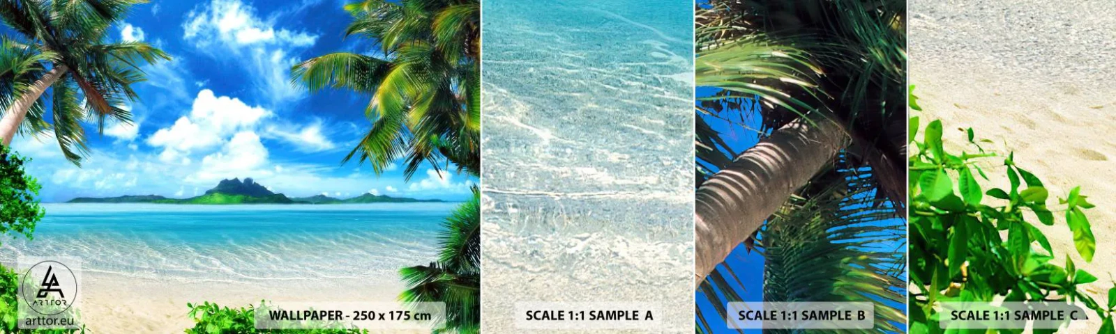 Photo Wallpaper Sample Self-Adhesive Deluxe Sticker - Blue Tropics - Landscape, Ocean, Beach - 100x30 cm
