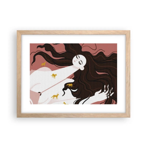 Poster in light oak frame - Dream of a Golden Horse - 40x30 cm