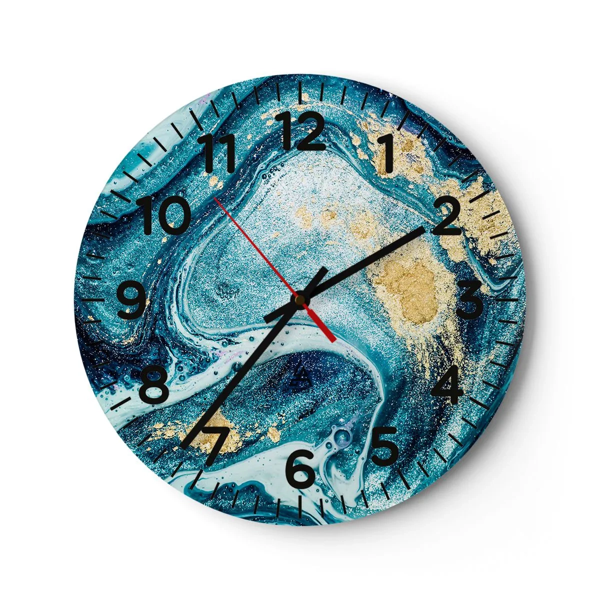 Wall clock - Clock on glass - Blue Whirl - 30x30 cm