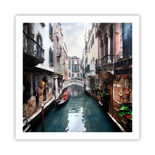 Poster - Venetian View with a Gondola and a Bridge - 60x60 cm