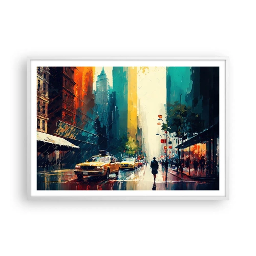 Poster in white frmae - New York - Even Rain Is Colourful - 100x70 cm