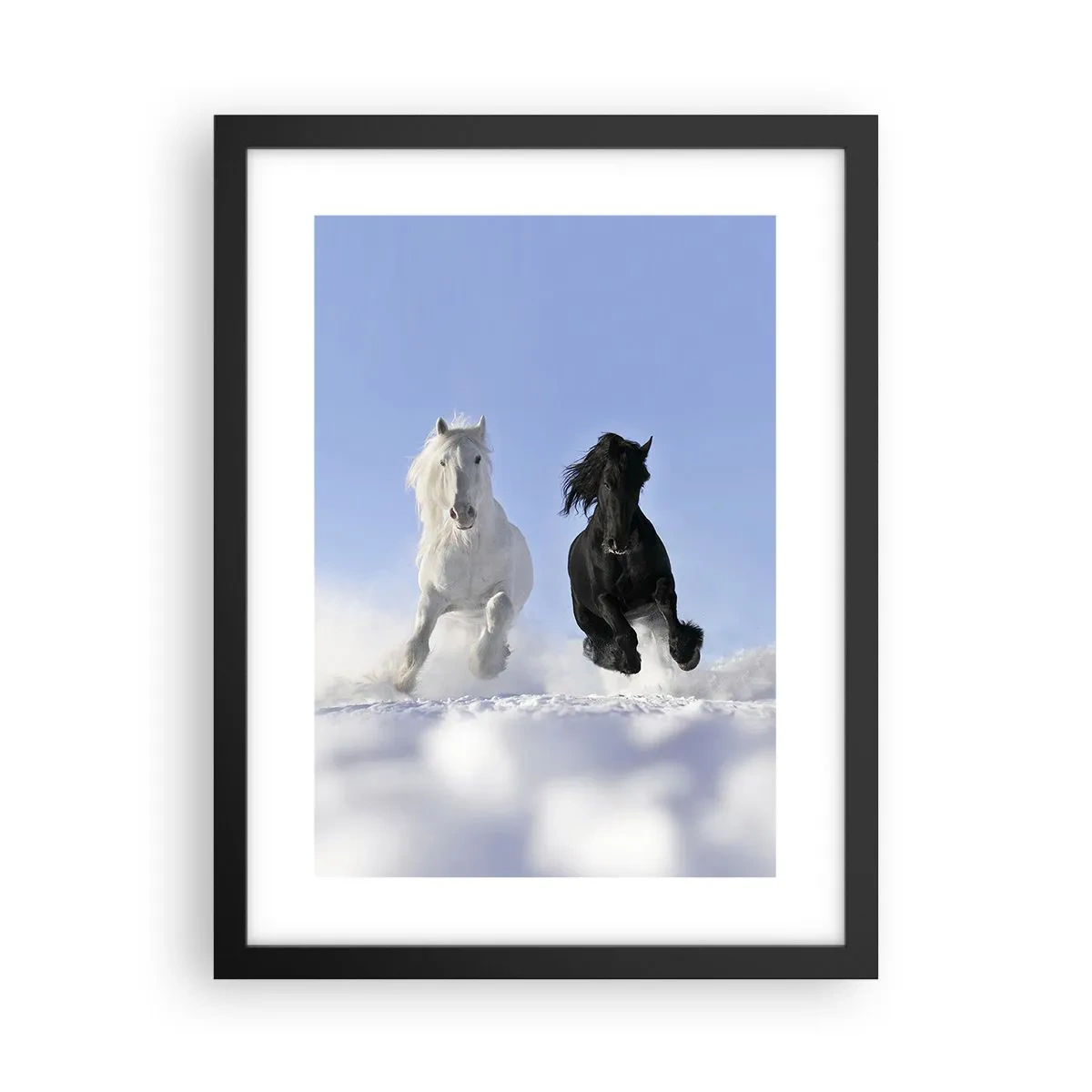 Poster in black frame - Black and White Gallop - 30x40 cm