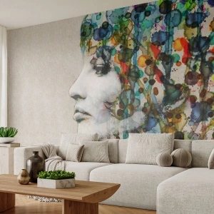 Custom Self-Adhesive Wallpaper Deluxe Sticker - Emerged from Greyness - Woman's Face, Abstraction, Graphics