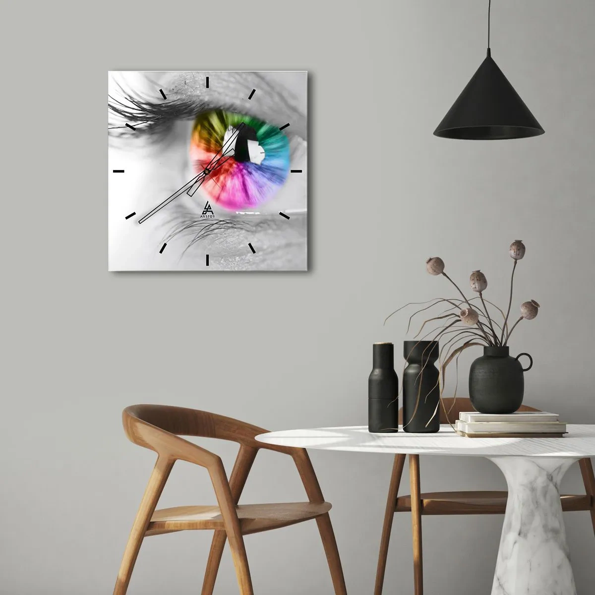 Wall clock - Clock on glass - See the World through Coloured Glasses - 40x40 cm