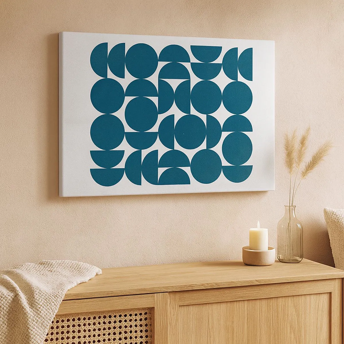 Canvas picture - Geometric shapes in shades of navy blue on a white background - 70x50cm - Circles and Semicircles - Modern wall decoration for the living room and bedroom ARTTOR