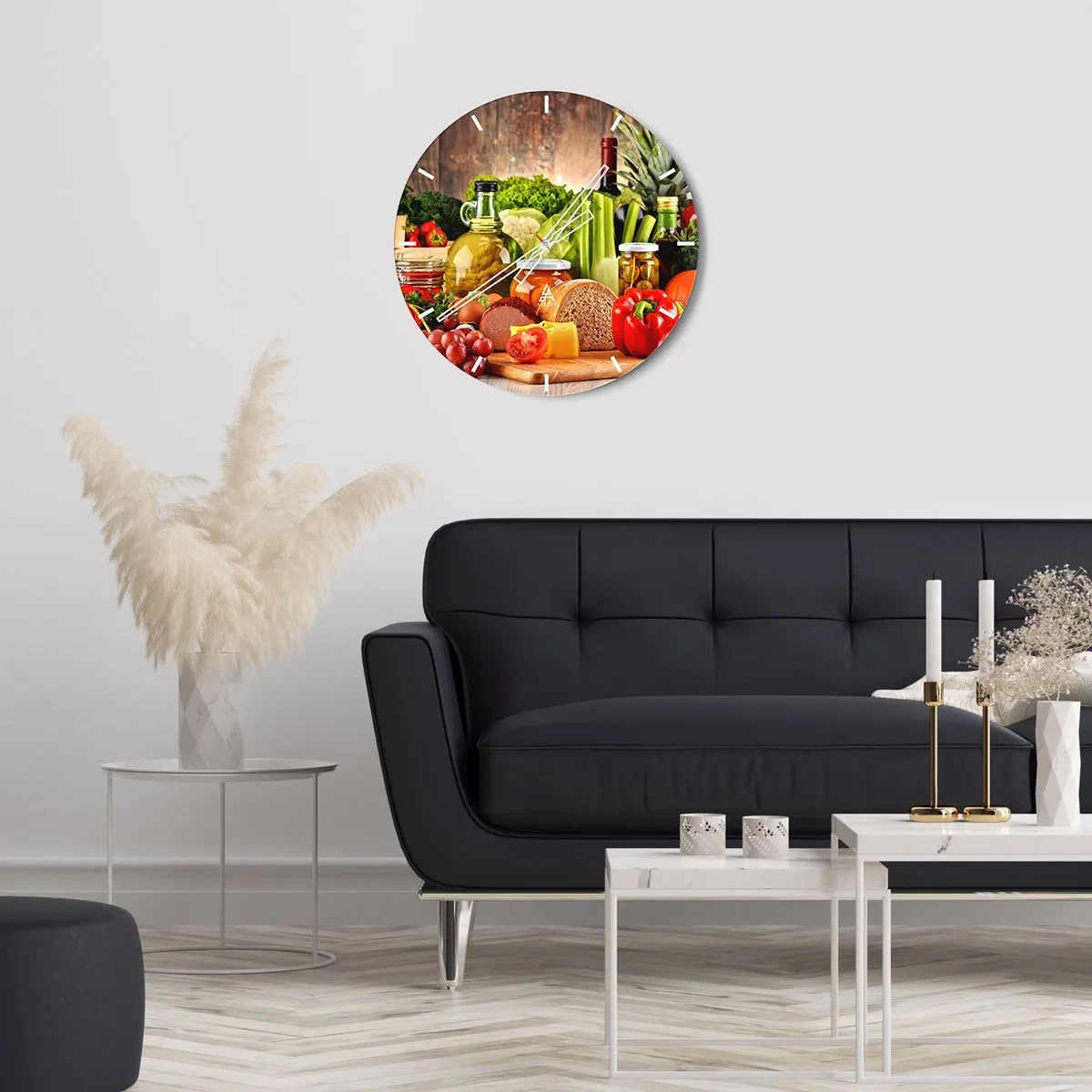 Wall clock - Clock on glass - Smoked, Baked, Marinated - 40x40 cm