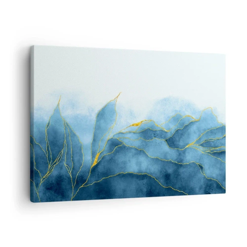 Canvas picture - Abstract waves in shades of blue with gold accents - 70x50cm - Blue In Gold - Modern wall decoration for the living room and bedroom ARTTOR