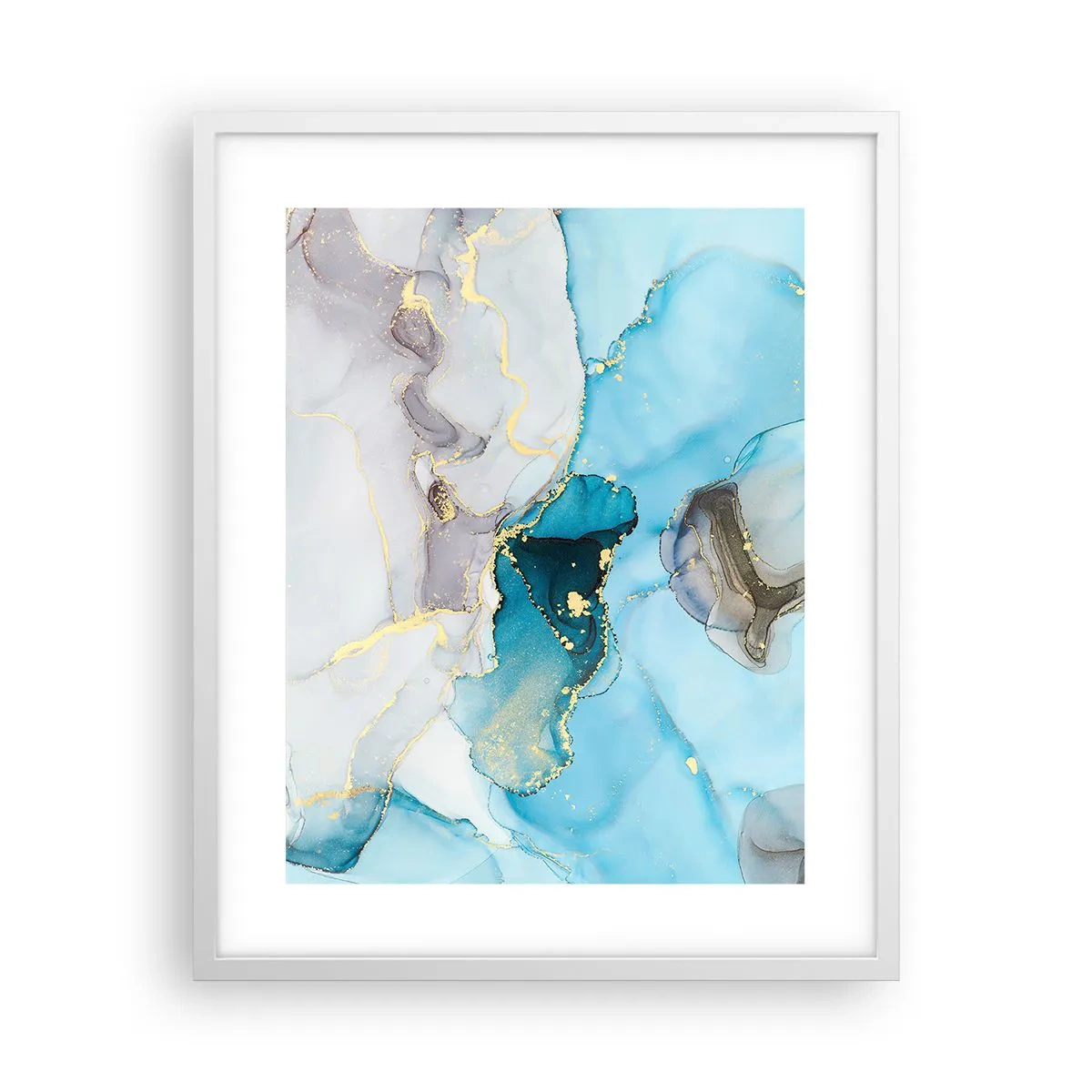 Poster in white frmae - Study in Grey and  Turquoise Encounter - 40x50 cm