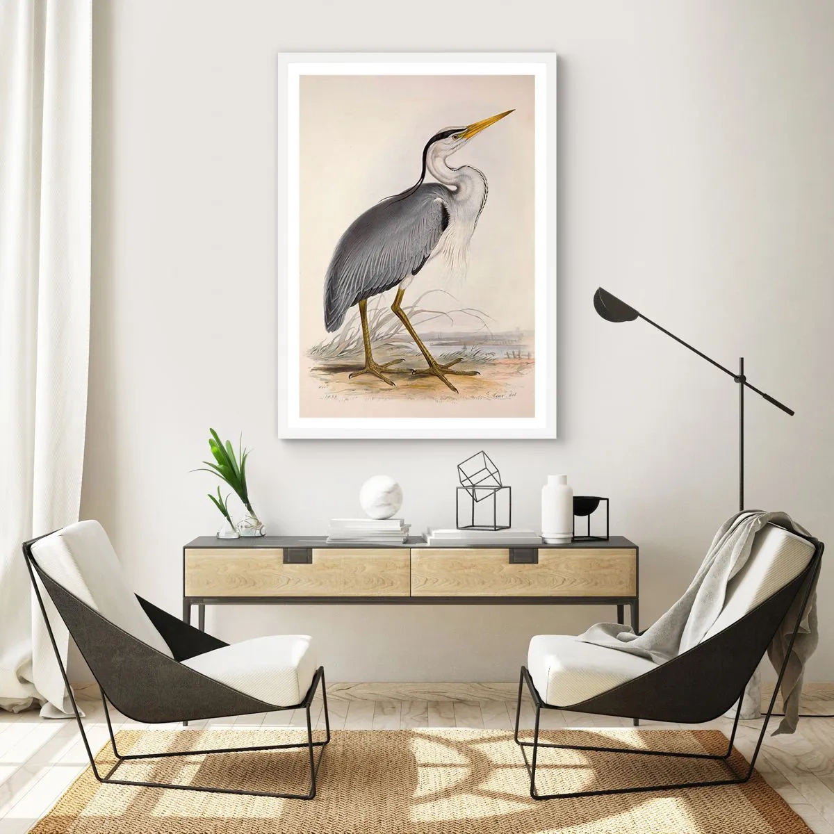 Poster in white frmae - Charm of a Heron - 61x91 cm