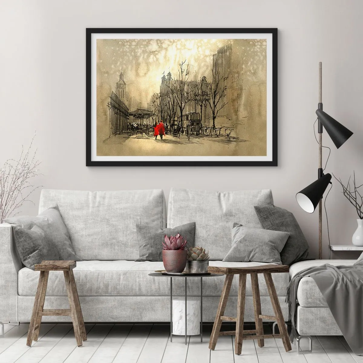 Poster in black frame - A Date in London Fog - 100x70 cm