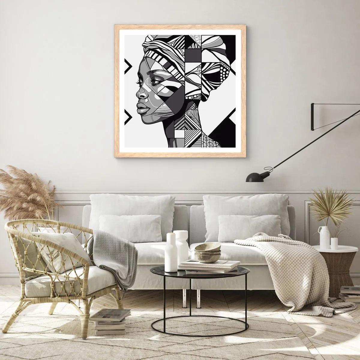 Poster in light oak frame - Ethnic Portrait - 50x50 cm