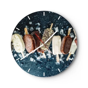 Wall clock - Clock on glass - Chocolate and vanilla ice cream on a stick with ice cream in the background - 30x30cm - Taste of the Hot Summer - Modern wall decoration for the living room, kitchen, and bedroom ARTTOR