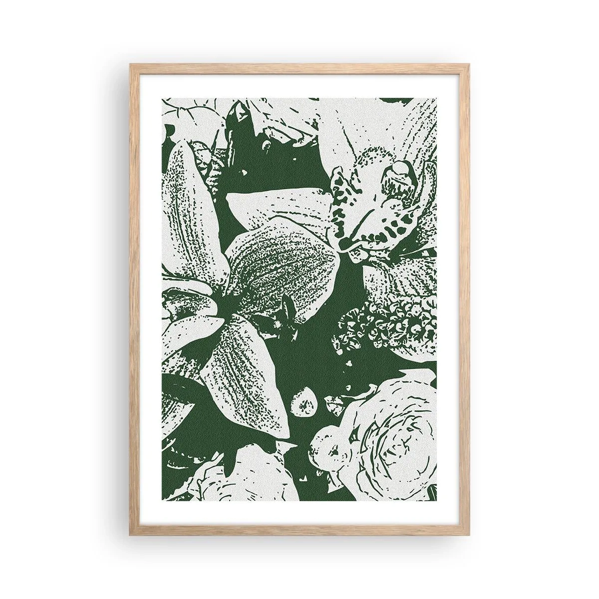 Poster in light oak frame - Bouquet - Green World - 50x70 cm