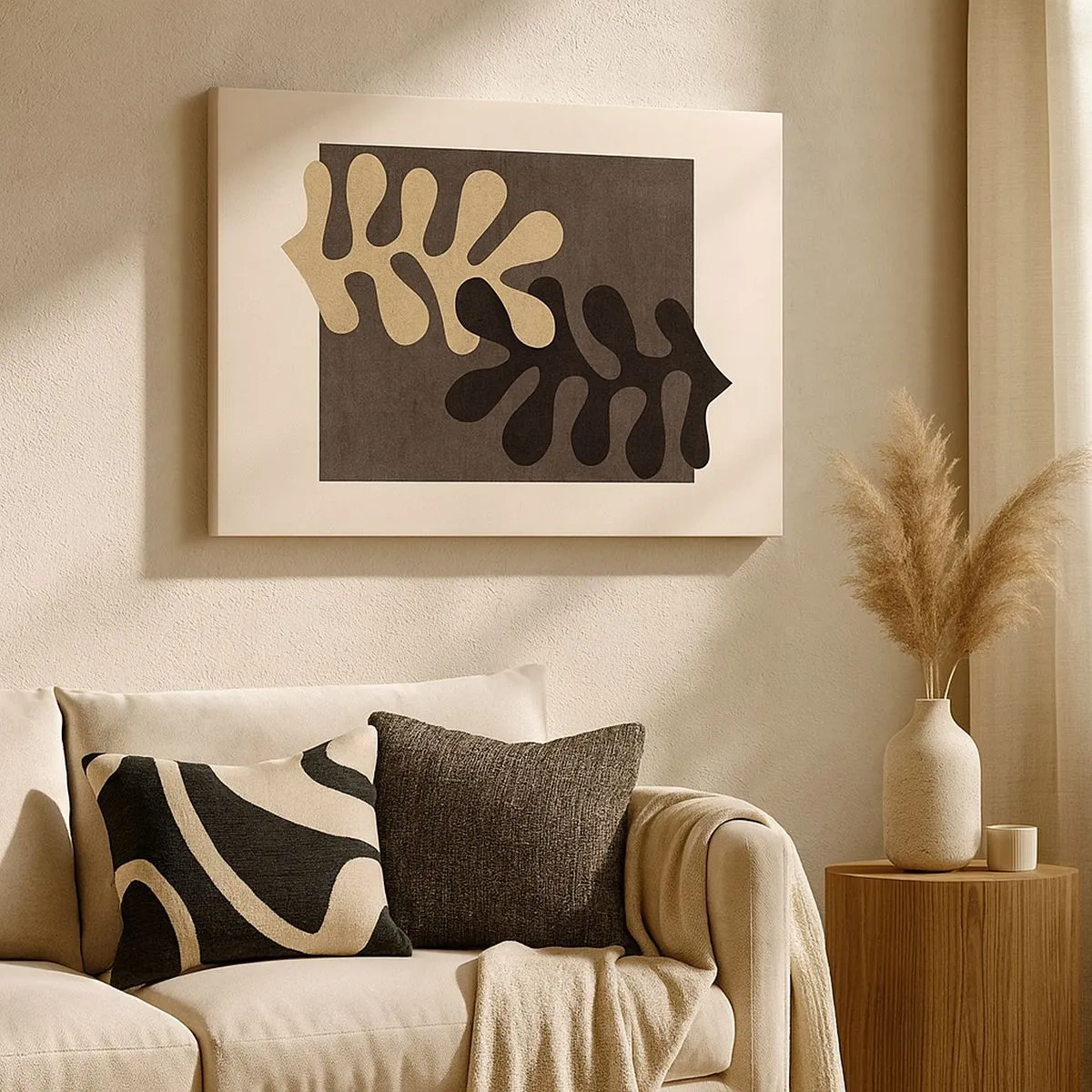Canvas picture - Abstract leaves in black and beige on a rectangular background - 70x50cm - Absence and Completion - Modern wall decoration for the living room and bedroom ARTTOR