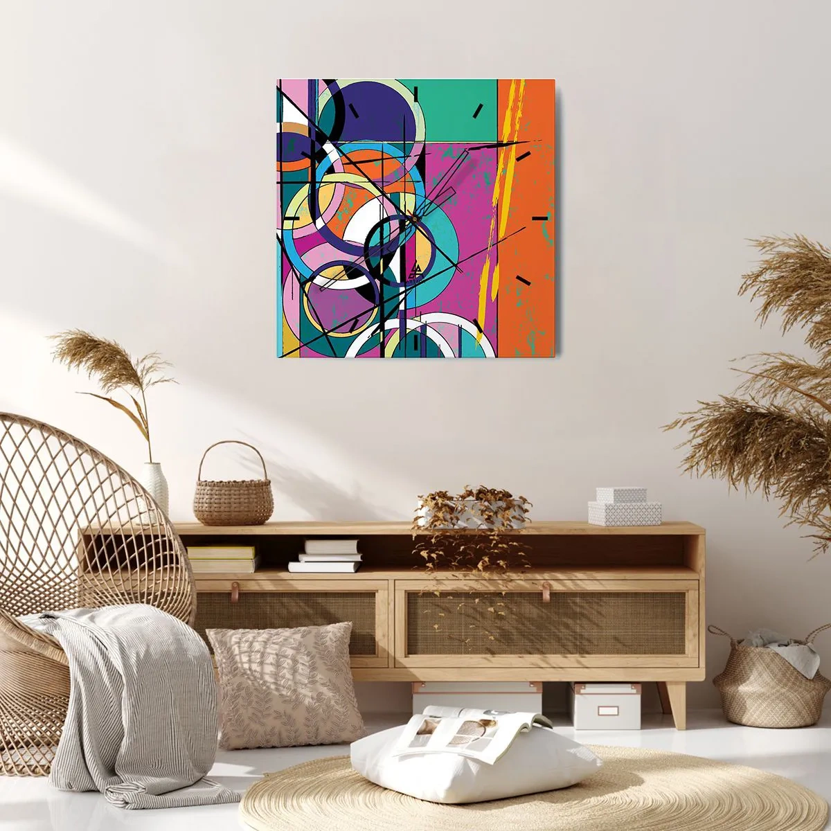 Wall clock - Clock on glass - Wheels Go Round and Round - 30x30 cm