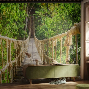Photo Wallpaper Premium Canvas - Suspended in Green - Jungle, Rope Bridge, Nature - 400x280 cm