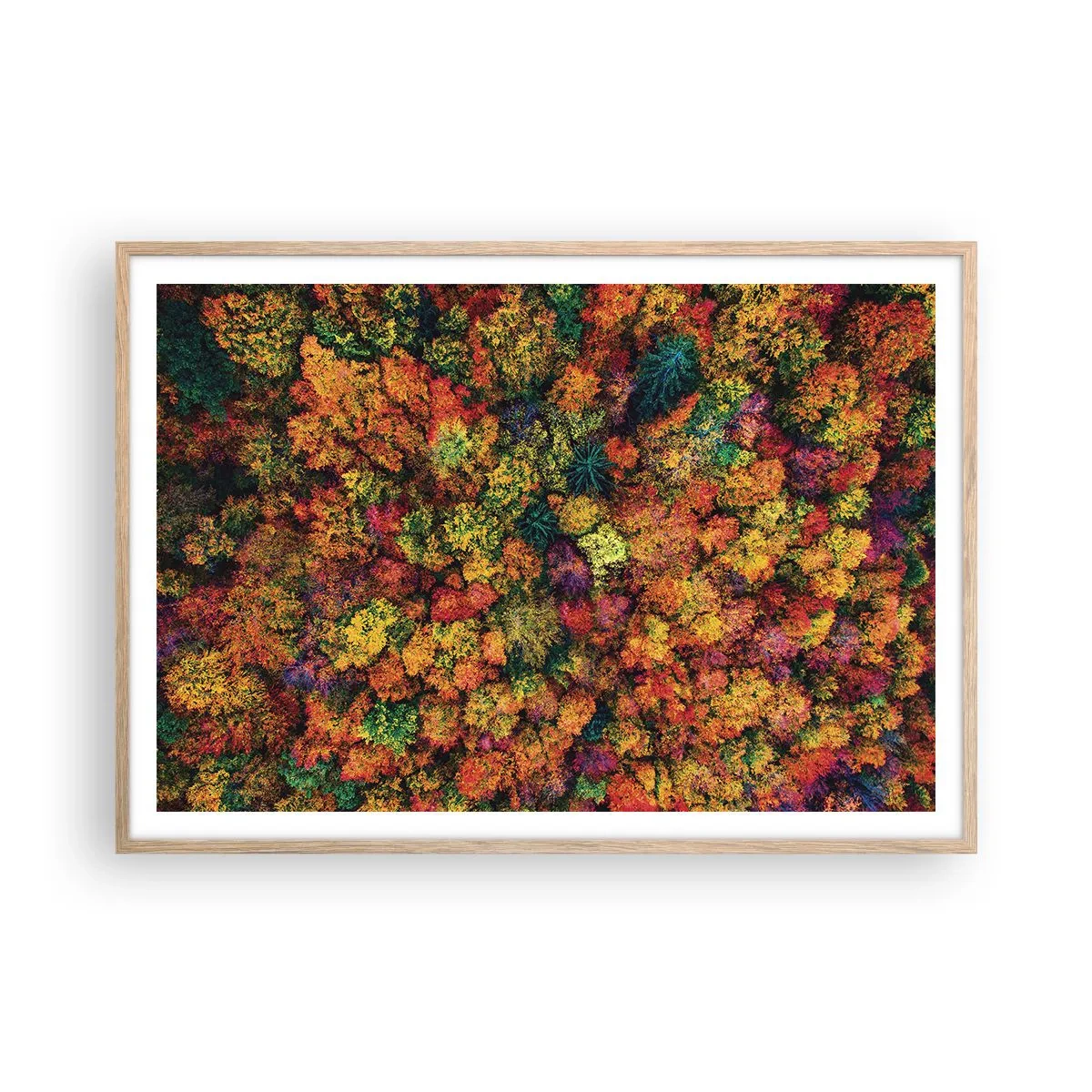 Poster in light oak frame - Bouquet of Autumn Flowers - 100x70 cm