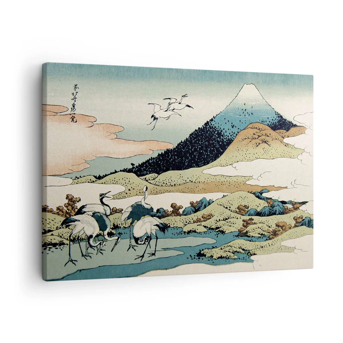 Canvas picture - Traditional Japanese graphics with mountains and cranes - 70x50cm - In a Japanese Spirit - Modern wall decoration for the living room and bedroom ARTTOR