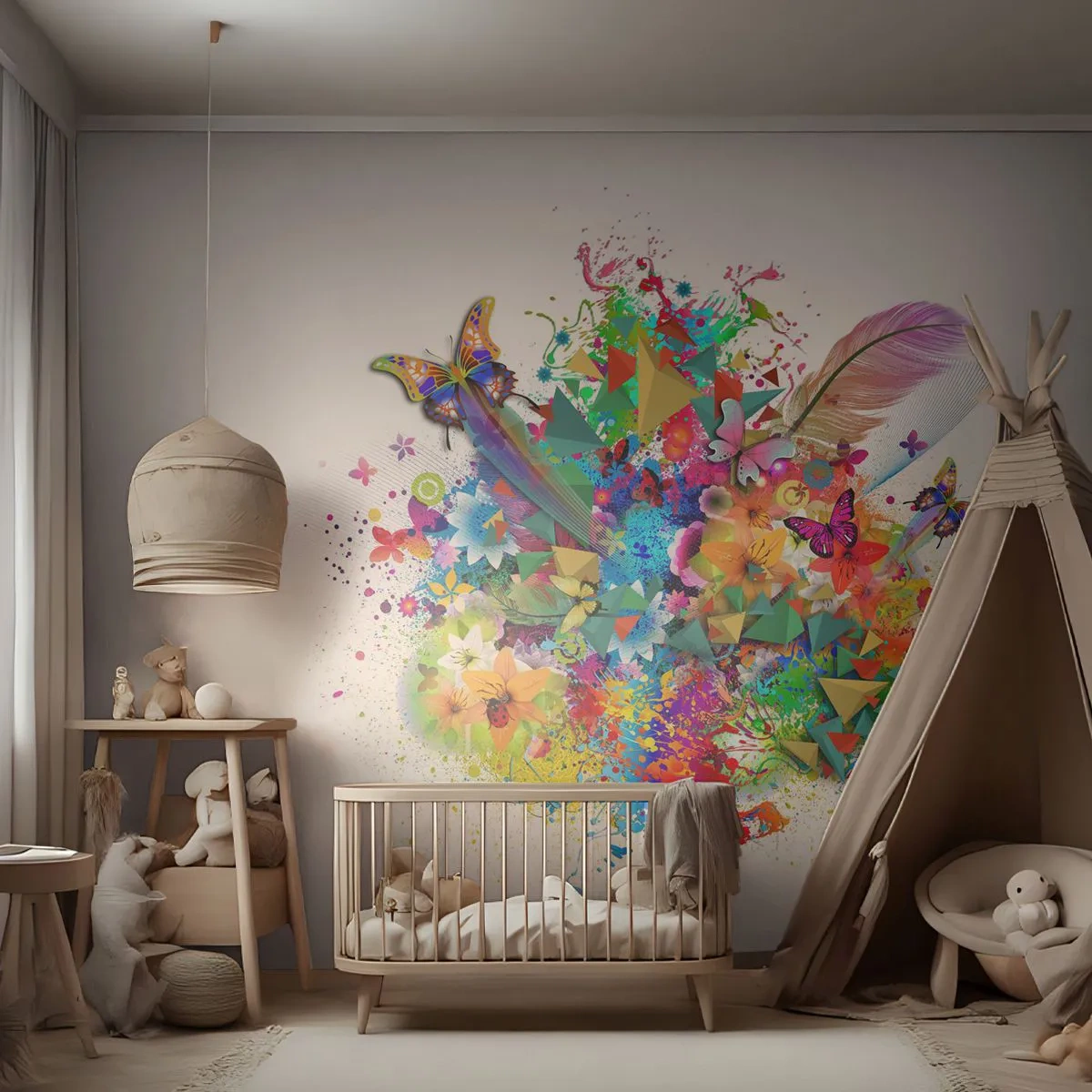 Photo Wallpaper Standard Eco - Bunch of Joy - Butterfly, Flower, Graphics - 200x140 cm