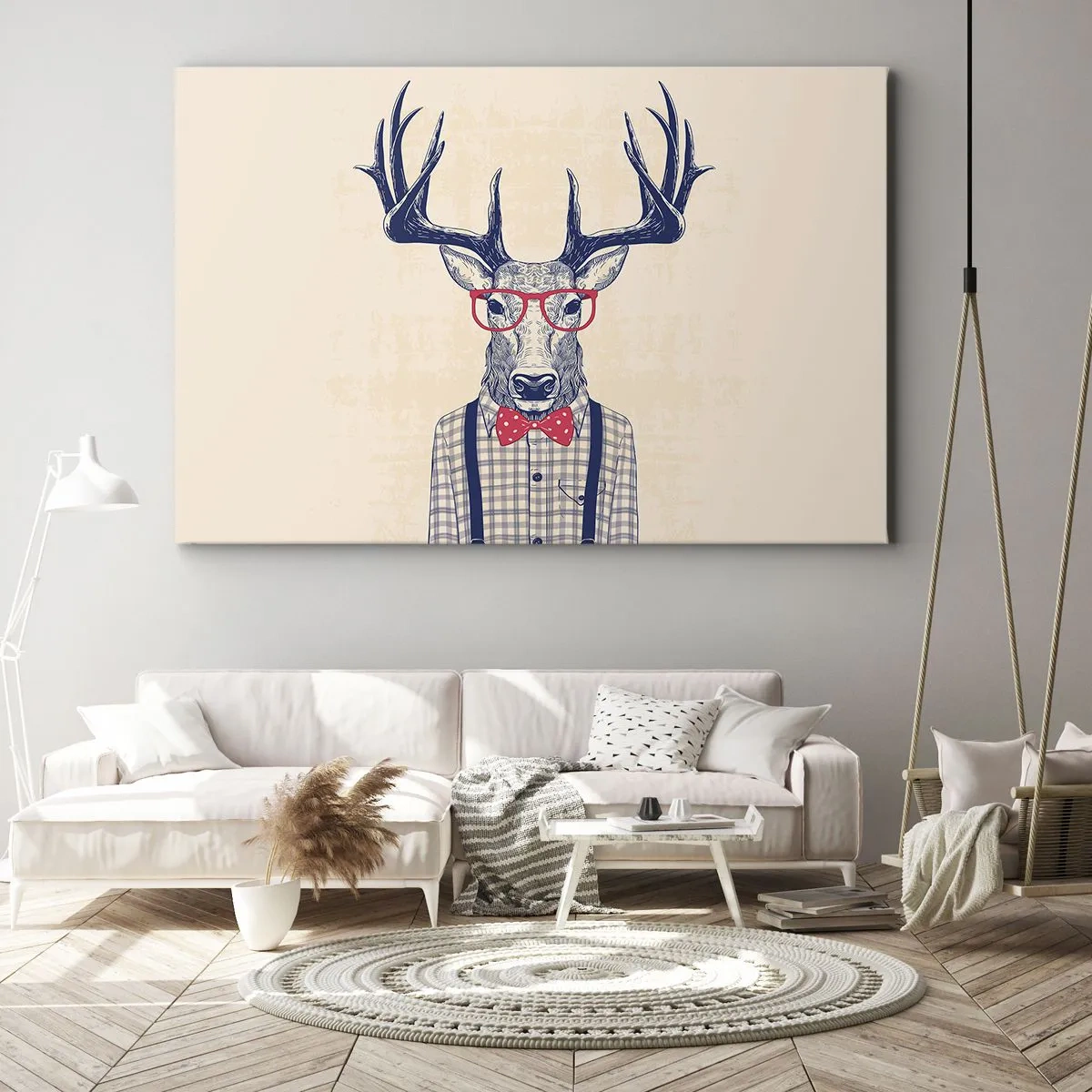 Canvas picture - Stylized graphic of a deer wearing glasses and a bow tie - 70x50cm - Fun Extravagance - Modern wall decoration for the living room and bedroom ARTTOR