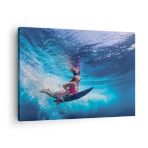 Canvas picture - A surfer underwater in a dynamic composition in shades of blue. - 70x50cm - Depth of Joy - Modern wall decoration for the living room and bedroom ARTTOR