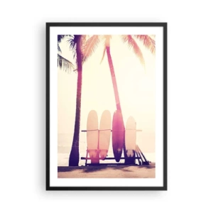 Poster in black frame - Surfboards lined up under palm trees on the beach - 50x70cm - It Will Be a Wonderful Day - Modern wall decoration for the living room and bedroom ARTTOR