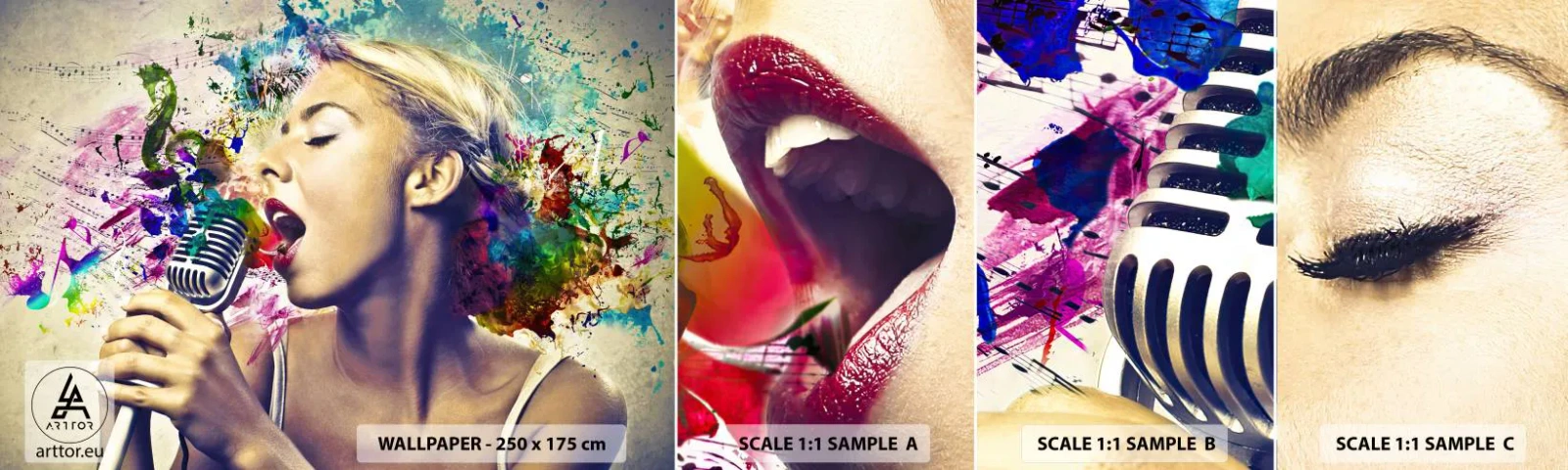 Photo Wallpaper Sample Self-Adhesive Deluxe Sticker - Painting the World with One's Voice - Woman, Music, 3D - 100x30 cm