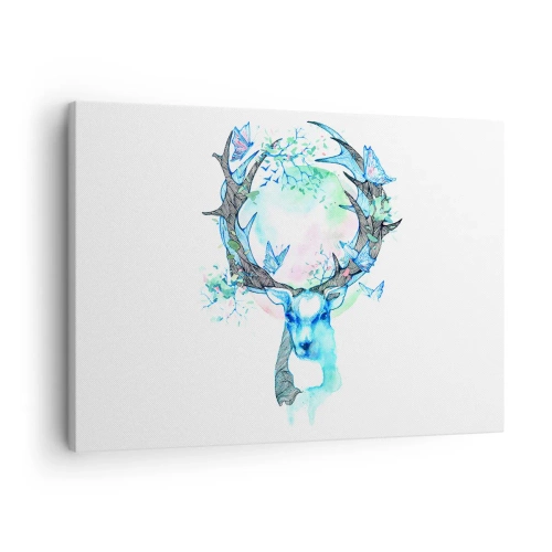 Canvas picture - A whimsical deer graphic with a nature and butterfly motif - 70x50cm - Power and Gentleness of Nature - Modern wall decoration for the living room and bedroom ARTTOR