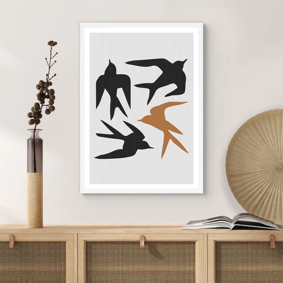 Poster in white frmae - Swallows at Play - 50x70 cm