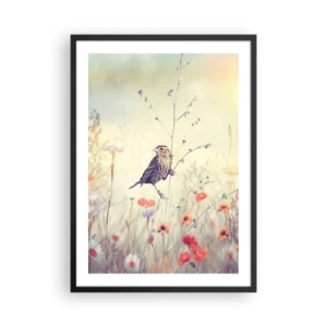 Poster in black frame - A bird in a meadow in delicate pastel colors - 50x70cm - Bird Portrait with a Meadow in the Background - Modern wall decoration for the living room and bedroom ARTTOR