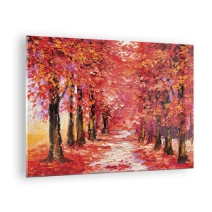 Glass picture - A picturesque alley in autumn colors full of warm shades - 70x50cm - Autumnal Impression - Modern wall decoration for the living room and bedroom ARTTOR